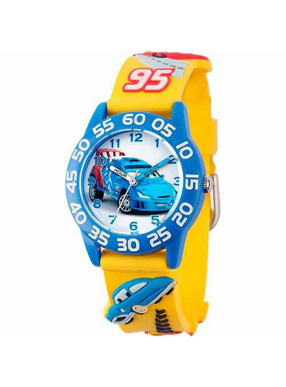 Cars Raoul CaRoule Boys' 3D Plastic Watch, Yellow Strap