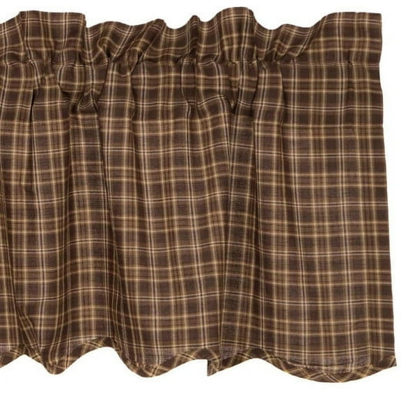 VHC Brands Prescott Rustic 16"x72" Valance Brown Rod Pocket Cotton Plaid Kitchen Window Curtains