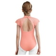 thumbnail image 5 of iixpin Kids Girls Floral Lace Sleeve Ballet Dance Unitard Gymnastics Leotard Sports Jumpsuit Bodysuit Dancewear Coral Pink 13-14, 5 of 6