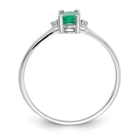 10k White Gold Diamond Green Emerald Birthstone Band Ring Size