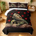 thumbnail image 2 of Manfei Wildlife Lizard Quilt King, Cartoon Love Heart King Coverlet Set, Black Brown, Black Reversible, 3 Pieces, 1 Bedspread and 2 Pillowcases, 2 of 7