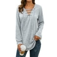 thumbnail image 4 of Nlife Women Long Sleeve Top Criss Cross V Neck Solid Blouse Tunic Top Basic Pullover, 4 of 11