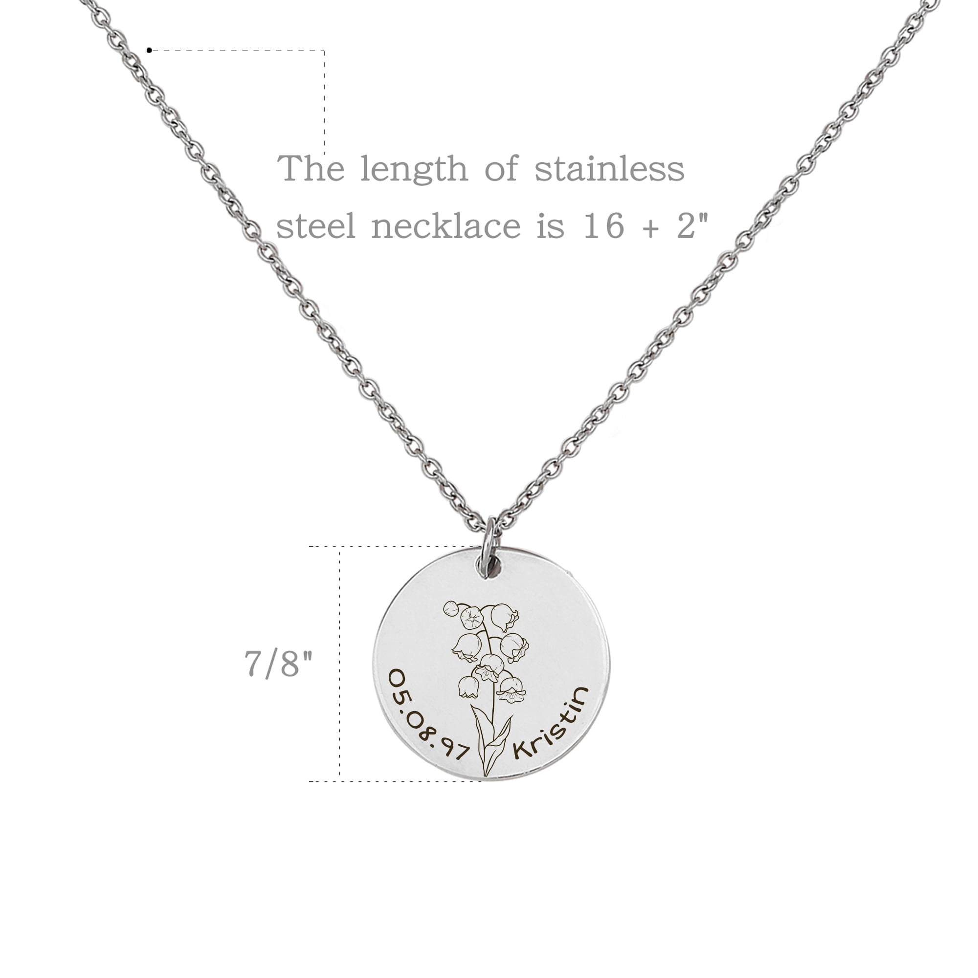 Anavia Personalized Womens Birth Flower Round Stainless Steel Charm Necklace Gift for Her