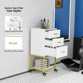 thumbnail image 3 of OmySalon Beauty Salon Storage Trolley Cart, Salon Station for Stylist, Wooden Hair Cabinet with Dryer Holder & Drawer, Hairdressing Tools Organizer Equipment for Spa Barbershop Lash Tattoo, White, 3 of 18