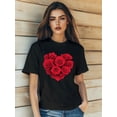 thumbnail image 1 of Camisetas para mujer, lindas camisetas con estampado gráfico, de manga corta, estilo casual, para veranoWomen's Valentine's Day Rose Love Retro Print T-Shirt Fashion Short Sleeve Round-Neck Slm Fit, 1 of 6
