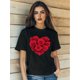 thumbnail image 1 of Women's Valentine's Day Rose Love Retro Print T-Shirt Fashion Short Sleeve Round-Neck Slm Fit Tops SCamisetas de verano para mujer, manga corta, cuello redondo, casual, lindo, con gráficos, camisetas, 1 of 6