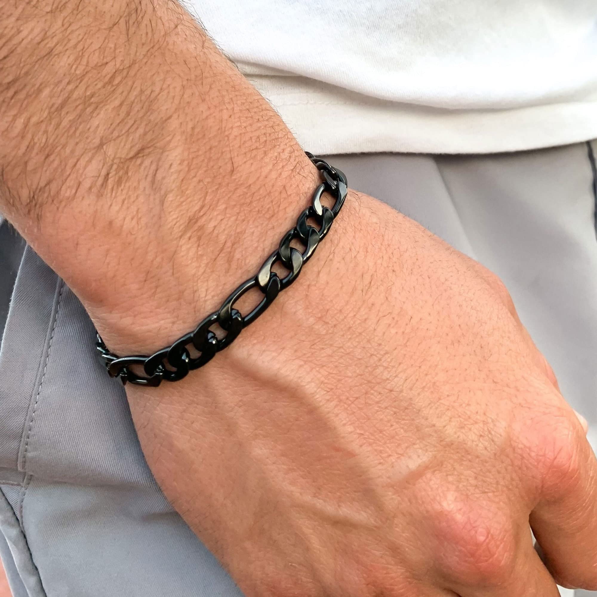 Speroto Chain Bracelet for Men 6mm/9mm, Sturdy Stainless Steel Mens Figaro Link Bracelet with Attachable Clasp, Simple Jewelry Gift for Men Women