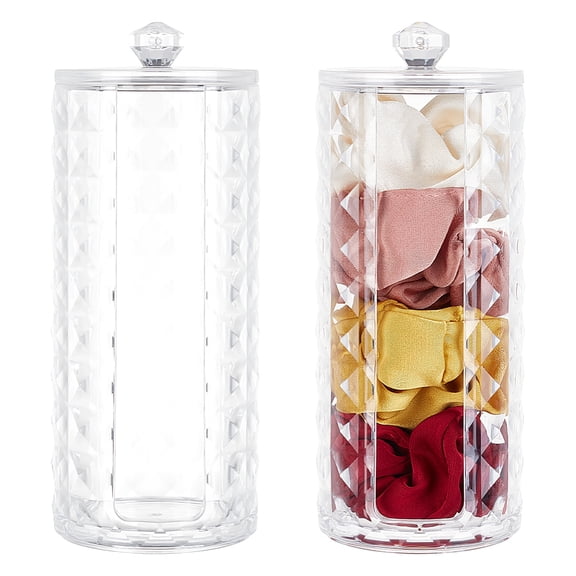 2 pc 2pcs Scrunchie Holder Organizer Clear Acrylic Scrunchie Display Stand Diamond Pattern Hair Ties Holder Organizer with Lid Portable Hair Band Holder for Women 2.8x6.9inches