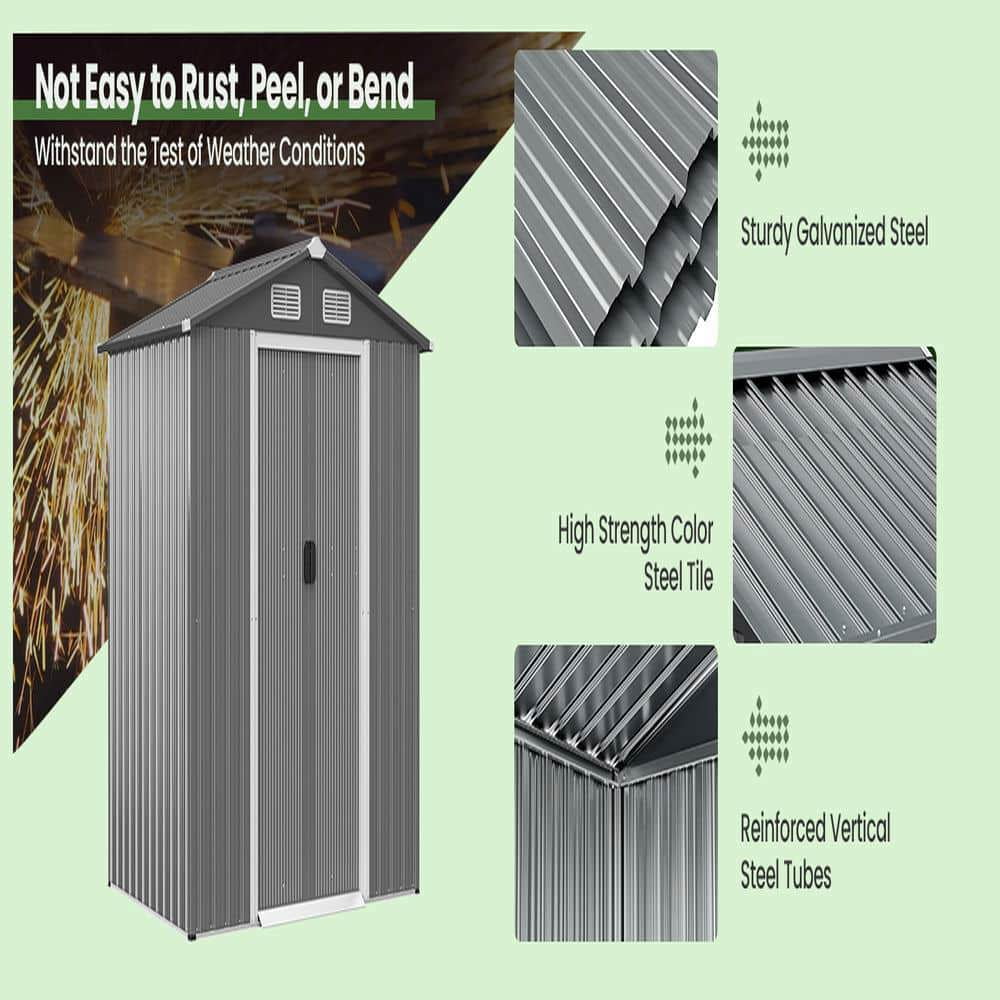 Yardi Yarda 6 x 4 Feet Galvanized Steel Storage Shed with Lockable Sliding Doors, Multipurpose Storage Shed, Gray