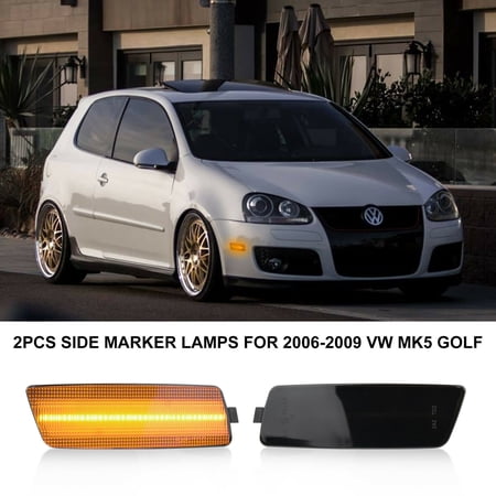 YOMTOVM 2 pcs LED Amber Yellow Side Marker Turn Signals For 2006-2009 VW MK5 Golf/GTI -Smoke