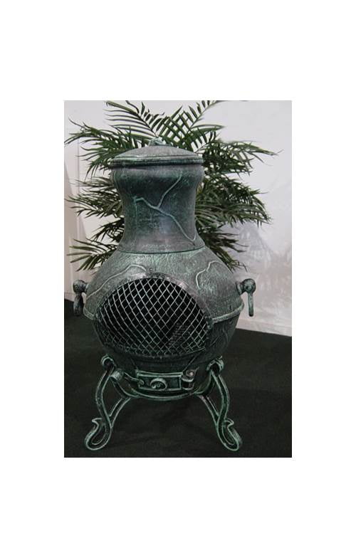 Outdoor Chiminea Fireplace Etruscan in Antique Green Finish by The Blue Rooster