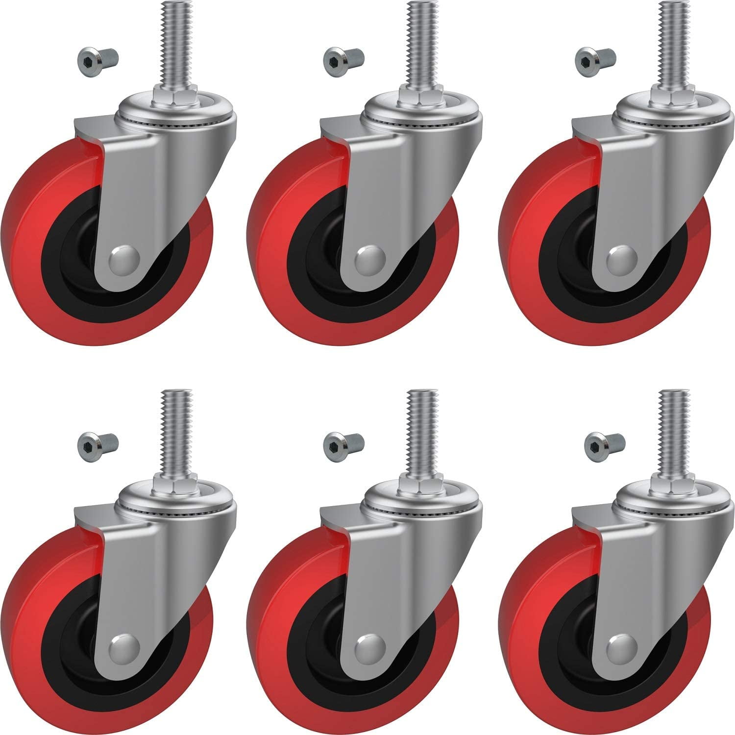 Lot De 4 Roulettes Pivotantes Industrielles – 2 Freinées + 2 Pivotantes, Capacité 1000-1100 Kg, Plaques 55x70 Mm - 3