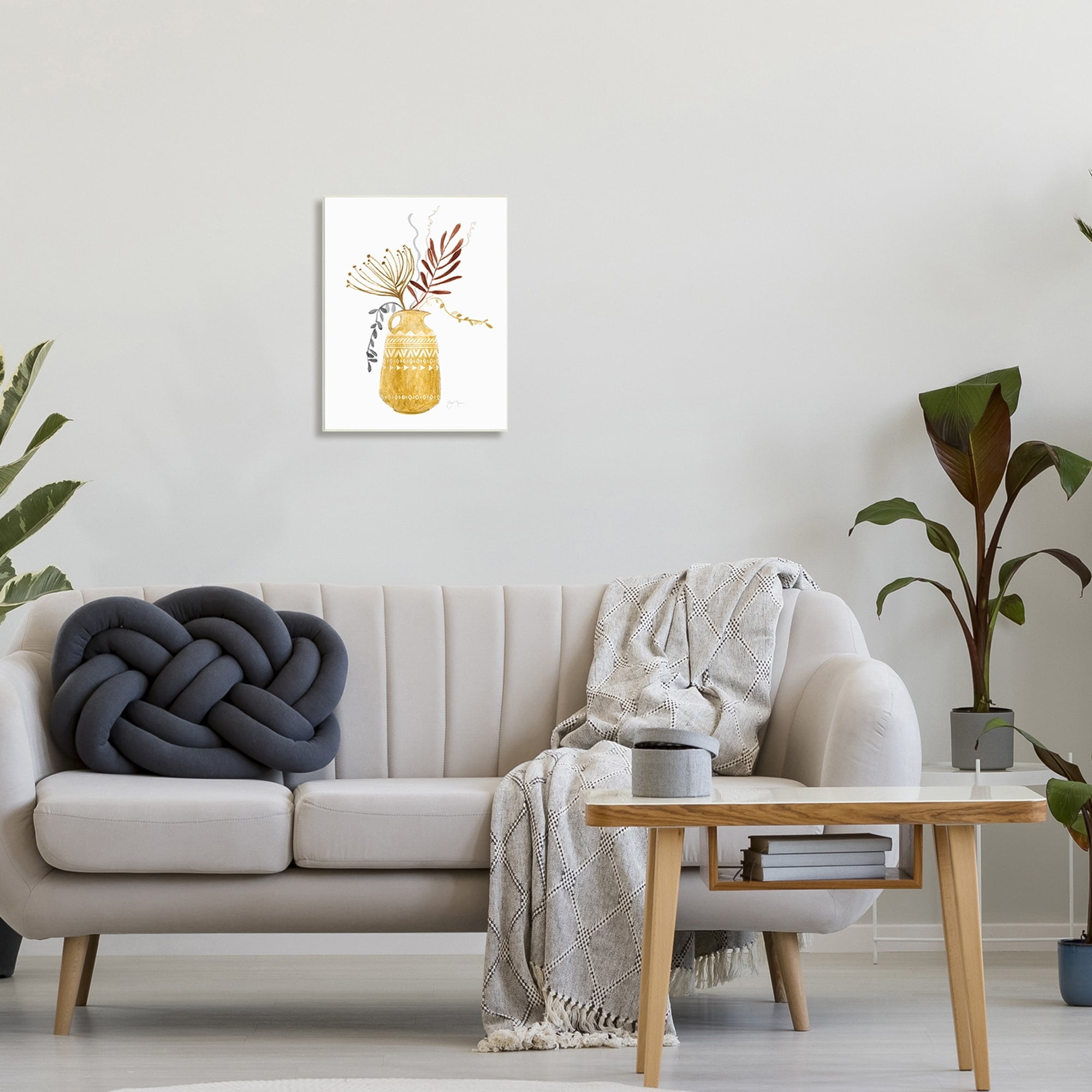 Tava Studios Boho Botanical Still Life Geometric Aztec Patterned Vase 13 in x 19 in Framed Painting Art Print, by Stupell Home Décor