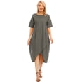 thumbnail image 1 of Vestido de mujer de moda O Cuello de manga corta Cintura alta Bolsillos de dobladillo asimétric CACAGOO Vestido de mujer, 1 of 7