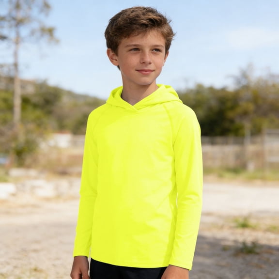 SOFTCCLO Boys T-shirts Long Sleeve Hooded Solid Color Tops Sun Protection Summer Fall Sport Casual Kids T Shirts Size 6