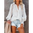 thumbnail image 5 of Charmo Women's Pocket Striped Button Down Casual Shirt Blouse Top, 5 of 7
