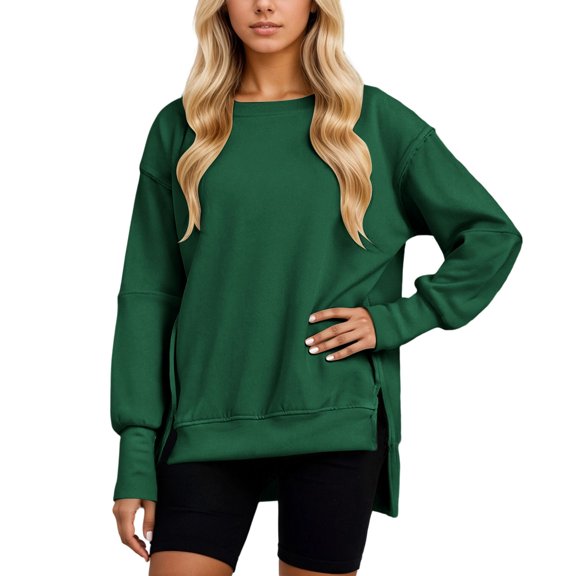 FYEGRE Womens Oversized Reverse Seam Sweatshirt Casual Long Sleeve Pullover Tops Lightweight Loose Crewneck Sweatshirts Dark Green M