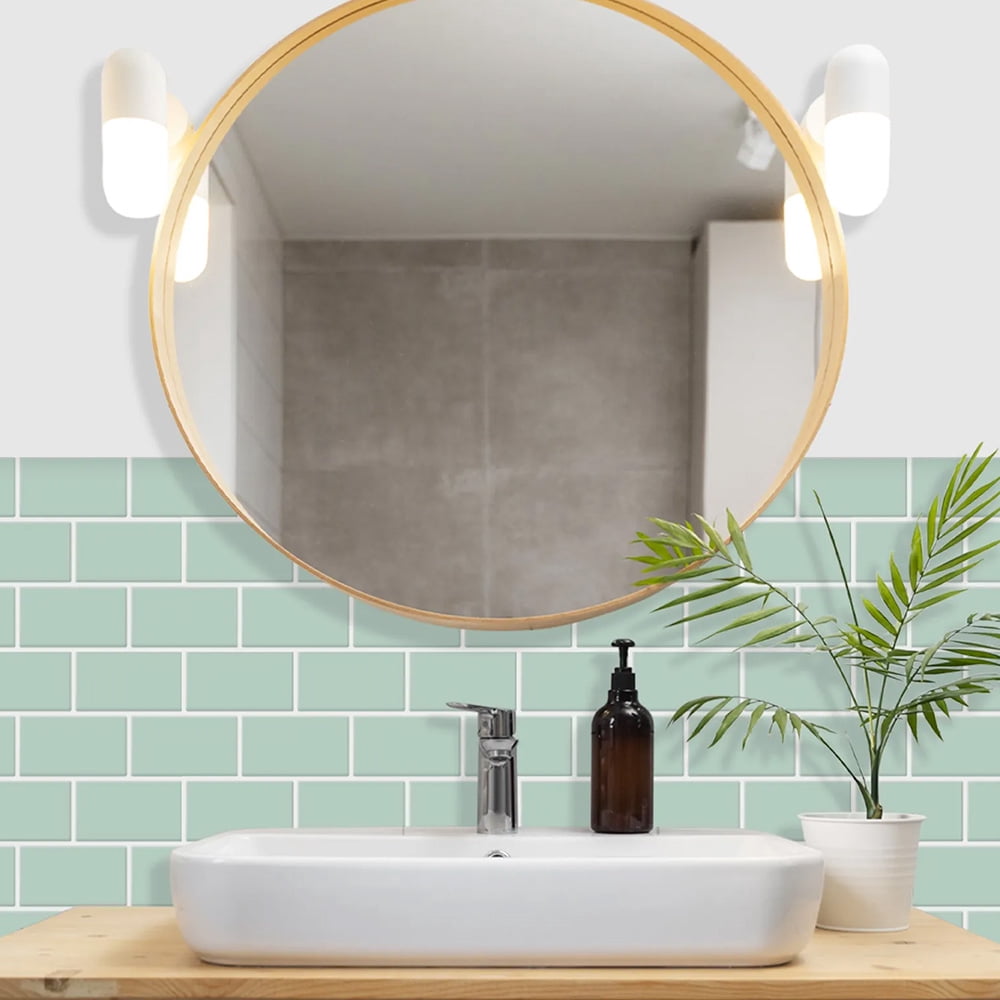 clevermosaics Green Subway Vinyl Wall Tiles Peel and Stick Backsplash, Removable and Heat Resistant, Pack of 10