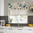 thumbnail image 4 of 2 Pack Valances for Window, Teal Tulip Butterfly Short Curtains for Kitchen Bedroom Living Room, Beige Turquoise Floral Farmhouse Wooden Rod Pocket Small Window Treatment Valance Drapes 54 x 18 Inch, 4 of 8