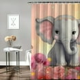 thumbnail image 2 of Chilfamy Baby Elephant Butterfly Flowers Shower Curtain with Hooks, Polyester Fiber Bathroom Decoration, Waterproof, Quick Drying, Various Sizes 36"x72, 2 of 7