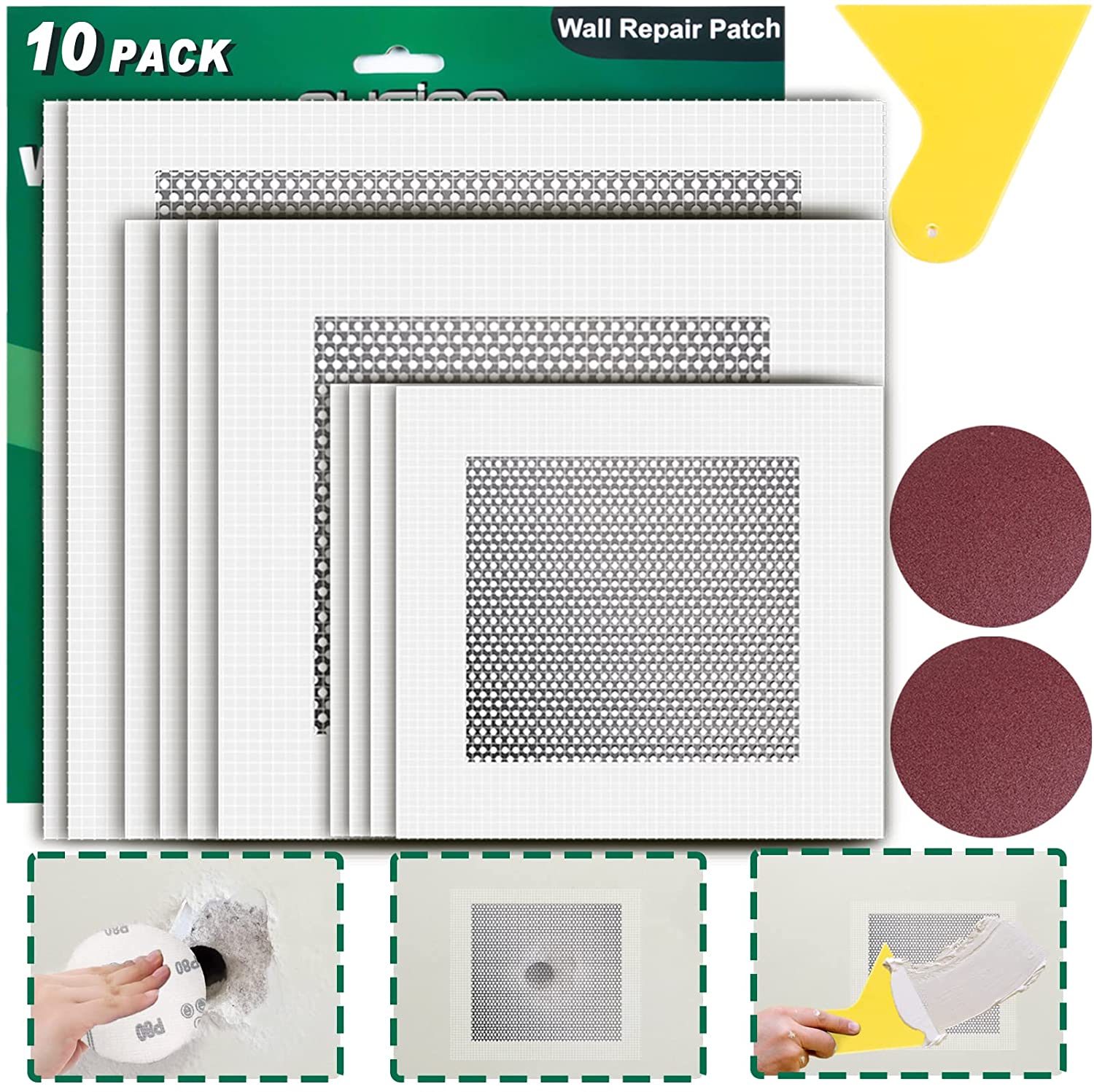 Fabulas 10-Pack Drywall Repair Patches Kit, 4/6/8 inch photo 1