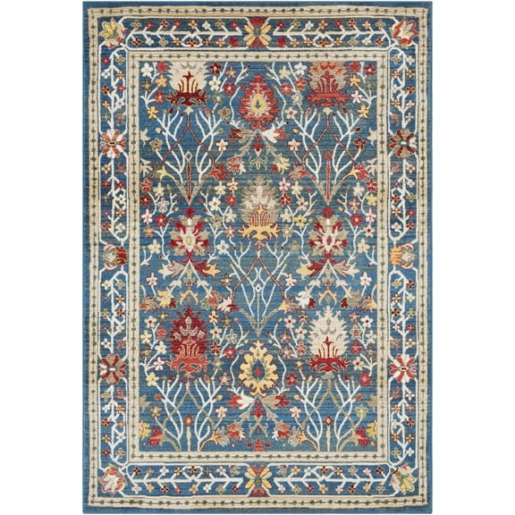 BoutiqueRugs Branford Traditional Floral Bordered Small Area Rug - Oriental Damask Patterned Carpet for Living Room, Bedroom - Navy, Blue, Green, Red, White - 2' x 2'11"