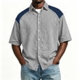 thumbnail image 2 of Big & Tall Men's Short Sleeve Button Down Shirts Casual Colorblock Lightweight Denim Look Workwear Tops for Daily Wear, 2 of 7