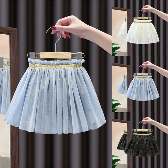 Fall Saving! HVOBTTY Toddler Pleated Mini Skirts, Kid's Party Short Skirt, Kids Girls Solid Color Tiered Mesh Princess Pettiskirt Elastic Waist Layered Birthday Party Skirts White, 4 Years