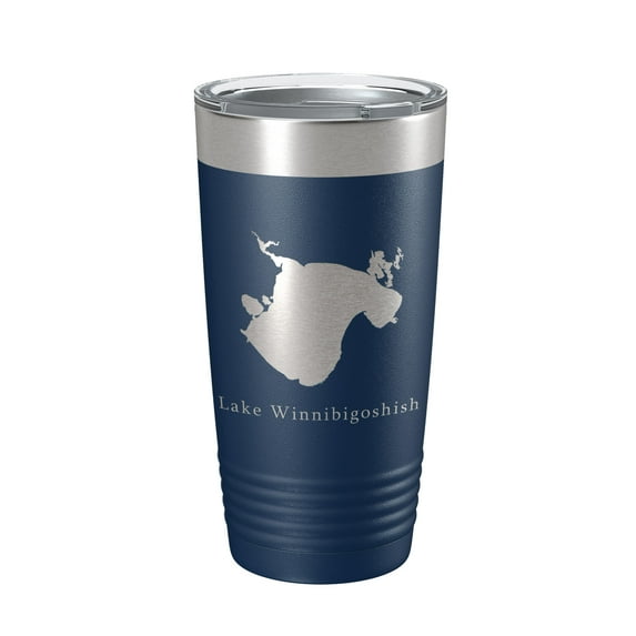 Lake Winnibigoshish Map Tumbler Travel Mug Insulated Laser Engraved Coffee Cup Minnesota 20 oz Navy Blue