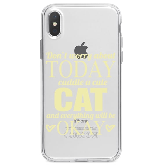 DistinctInk Clear Shockproof Hybrid Case for iPhone XS Max (6.5" Screen) - TPU Bumper Acrylic Back Tempered Glass Screen Protector - Cuddle a Cat Everything Will Be Okay