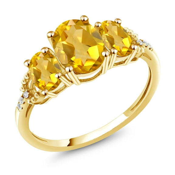 Gem Stone King 10K Yellow Gold Oval Yellow Citrine and Diamond Engagement Ring for Women | 2.24 Cttw | Oval 8X6MM and 6X4MM | Gemstone Birthstone (Size 6)