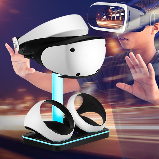 Muelle De Carga Estación de carga Cargador magnético Gafas de almacenamiento Audífonos para PS VR2 (Negro)