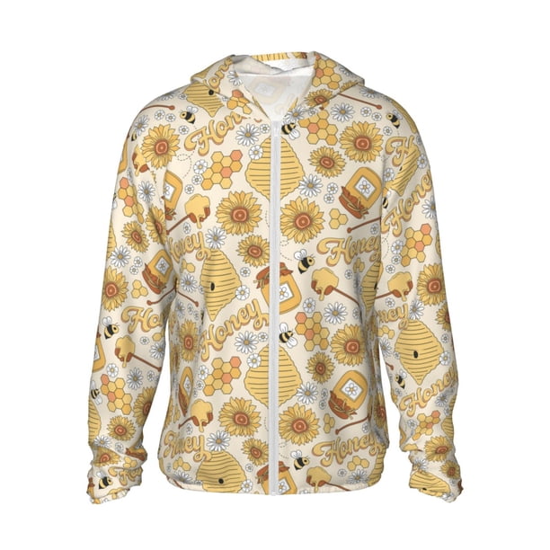 Fotbe Honey Honeycomb Chaqueta con Protección Solar UPF 50+ para Hombre y Mujer, Camisa con Capucha y Bolsillos-3X-Large