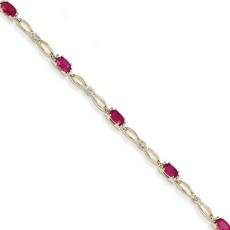 14k Yellow Gold Diamond & African Ruby Bracelet. Carat Wt- 0.1ct. Gem Wt- 1.6ct