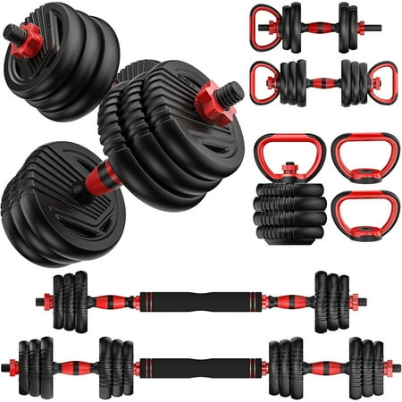 45LBS Adjustable Dumbbells,22.5LBS Pair Free Weight Set with Connector, 4 in1 Dumbbells Set Used as Barbell, Kettlebells, Push up Stand, Fitness Exercises for Home Gym Suitable Men/Women