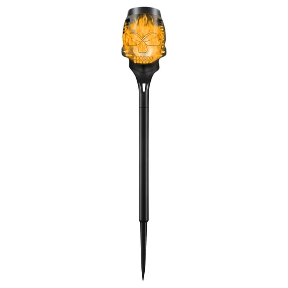 Solar Halloween Skull Torch Light Flickering Flame Effect Stake Light for Outdoor Yard Lawn Decor