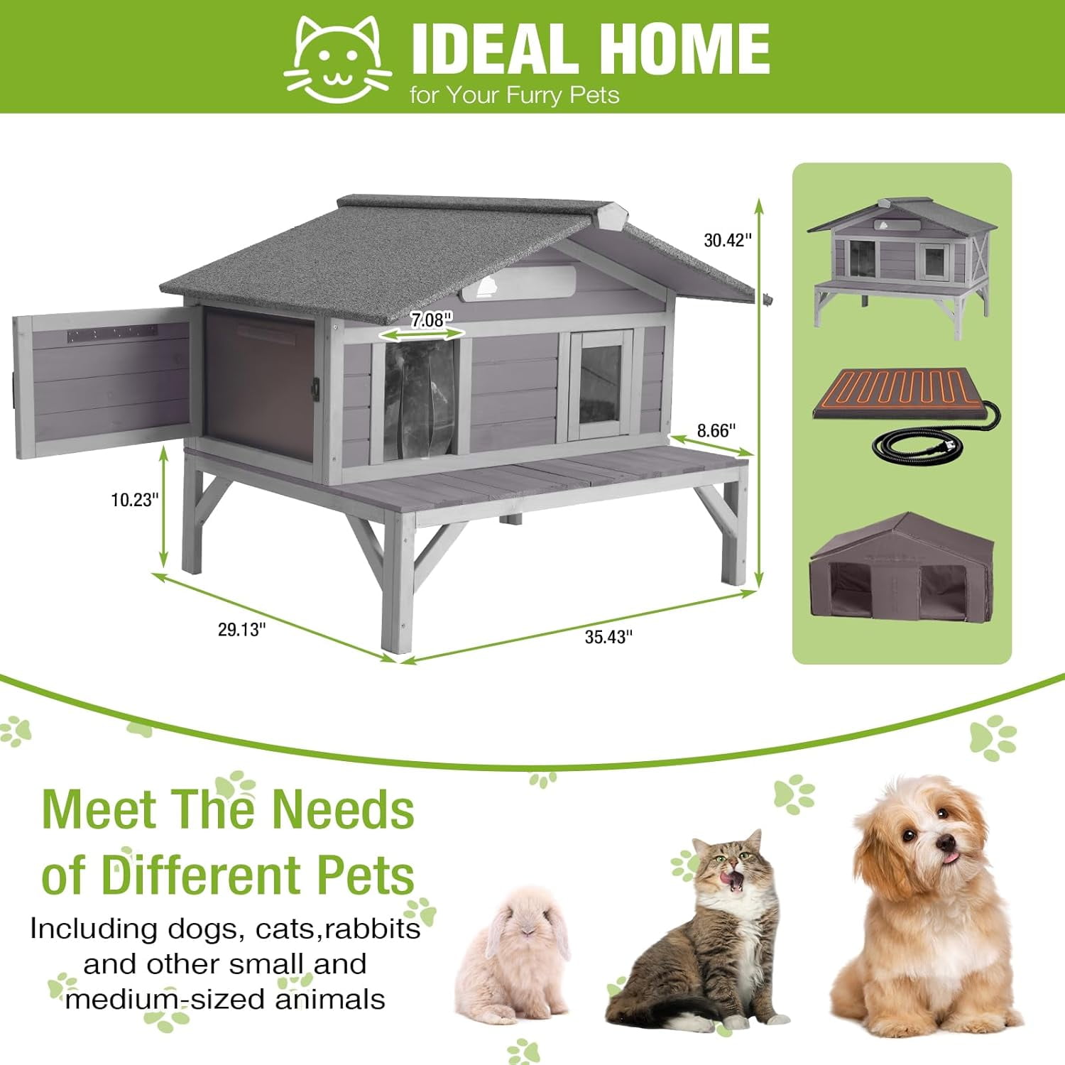 MEDEHOO Heated Cat House Large Insulated Cat House Outdoor Weatherproof Feral Cat Shelter with Heated Pad, Insulated All-Round Thermal Liner for 1-4 Cats (Winter-Ready)