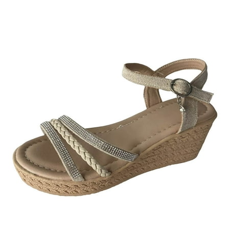 

Liaosiiii Thick Soled Platform Wedge Sandals For Women Summer New Fairy Style Fashion One Word Roman Sandals With Rhinestones Women Wedge Sandals Size 8