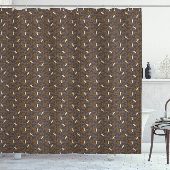 Cocoa Shower Curtain, Row Beans Earth Tones Organic Seed Aromatic Drink Food Nature Theme, Fabric Bathroom Set with Hooks, 69W X 75L Inches Long, Pale Coffee Umber Cream, by Ambesonne