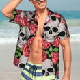 thumbnail image 5 of Lsque Skull and Roses pattern Hawaiian Shirt for Men, Unisex Summer Beach Casual Short Sleeve Button Down Shirts-Small, 5 of 9