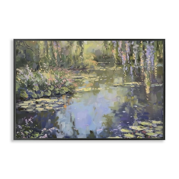 Stupell Industries Morning on Lily Pond Landscape & Nature Painting Black Framed Art Print Wall Art, 18 x 12