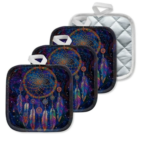 

4Pcs Pot Holder for Kitchen Dreamcatcher With Colorful Feathers Hang Composition Square Heat Resistant Hotpads 8x8in Non Slip Dirt-Proof Kitchen Cook Oven Potholders Machine Washable