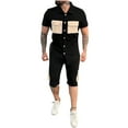 thumbnail image 3 of VBTAPA Men's 2 Piece Outfits Color Block Fashion Casual Tracksuit Short Sleeve Cotton Shirt and Shorts Set Summer Hipster Streetwear Limited Time Sales Black XL, 3 of 7