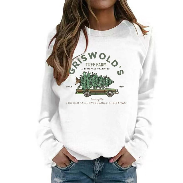 Christmas Sweatshirts for Women Ladies Fashion Leisure Round Collar Raglan Sleeve Letters Printing Printing Without Cap Pullovers