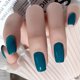 thumbnail image 4 of Un juego de 24 piezas, manicura a presión cuadrada brillante de longitud media - juego de uñas postizas azul pavo real de color sólido de moda - manicura de moda fácil de aplicar, 4 of 4