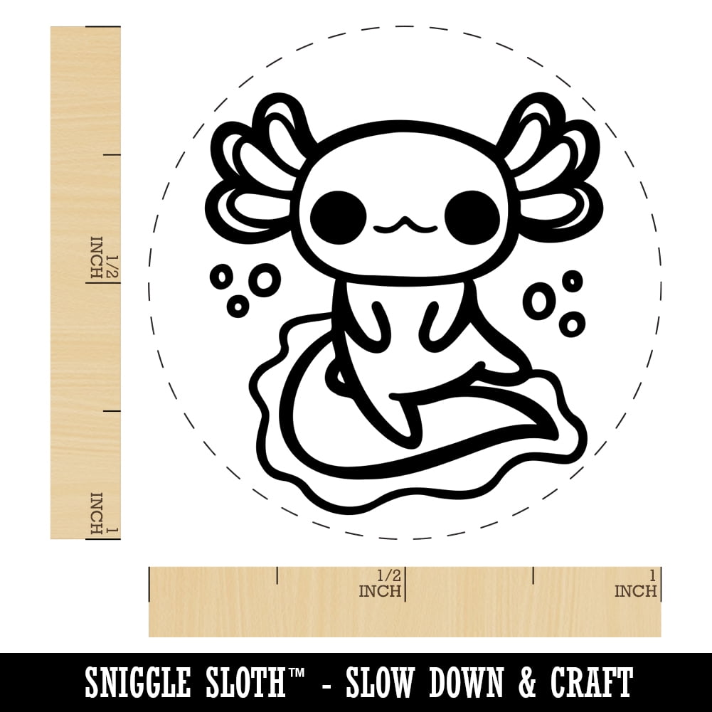 Delightful Kawaii Chibi Axolotl Self-Inking Rubber Stamp Ink Stamper - Brown Ink - Medium 1 Inch