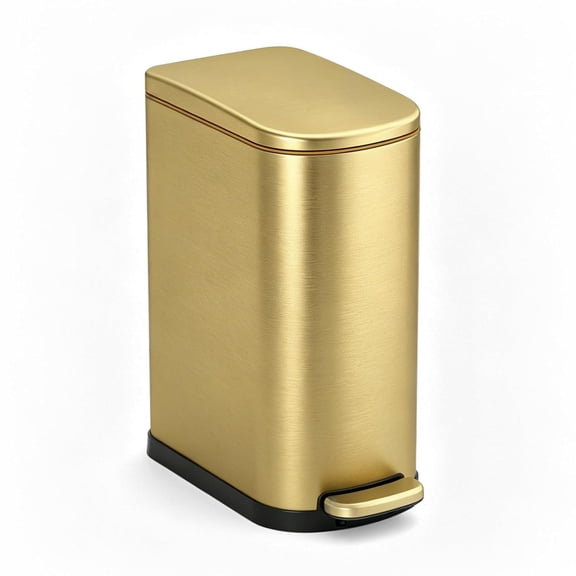 3.5 Gallon Soft-Close Bathroom Trash Can with Removable Inner Bucket and Slim Design Gold