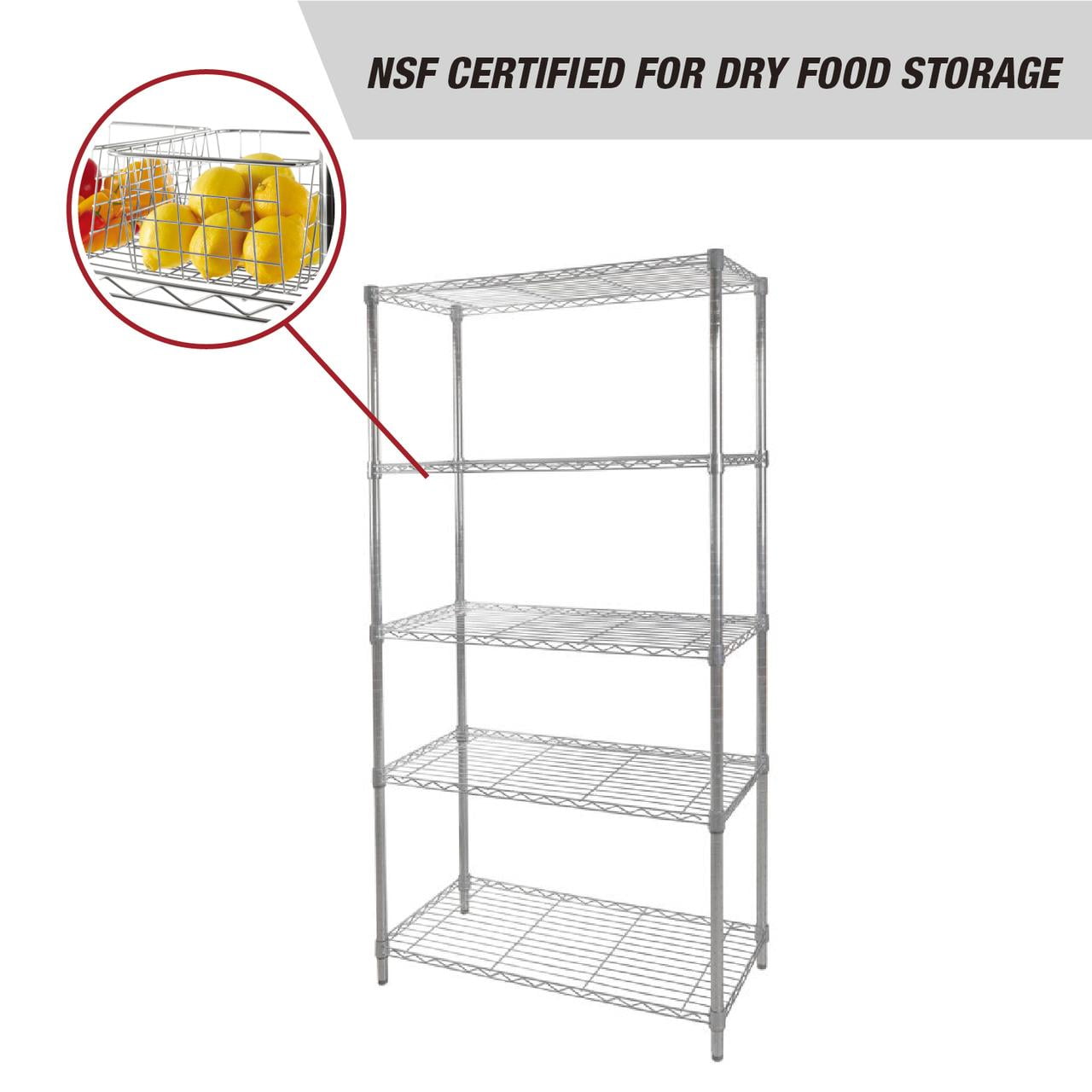 Hyper Tough 5-Tier Wire Storage Shelves, 36"W x 16"D x 72"H, 1750 lb Load Capacity, Chrome