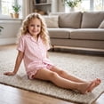 thumbnail image 4 of NIPAXO Girls Pajamas Set Short Sleeve Button-Down Pink White Striped Ruffle Shorts Sleepwear Satin for Kids, 4 of 8