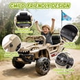 thumbnail image 3 of 12V Ride On Cars for Kids, Kids Ride on Toys with Remote Control, Dinosaur Kids UTV Cars, 4 Wheel Suspension Electric Vehicle with Bluetooth, Music, LED, Ideal Gift for Boys Girls 2-4, Khaki, 3 of 9